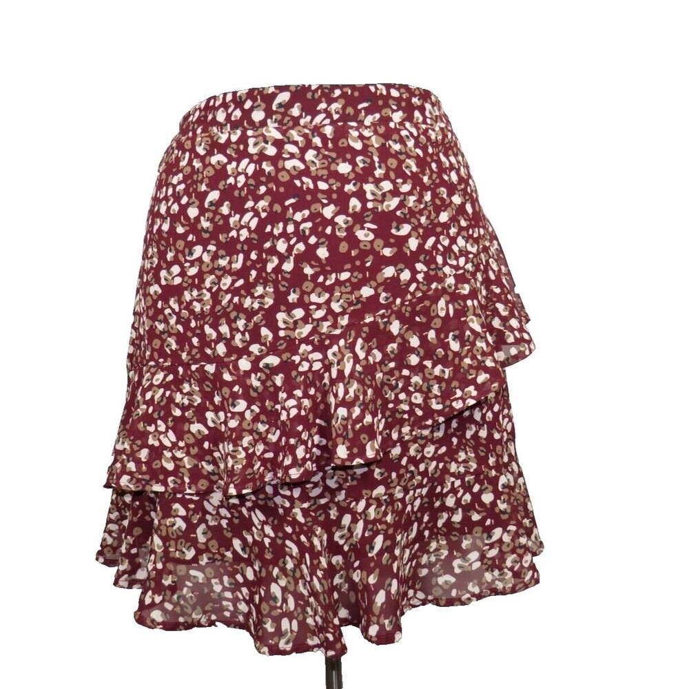 A Beautiful Soul Maroon Leopard Print Ruffled Pull On Skirt Plus 1X
